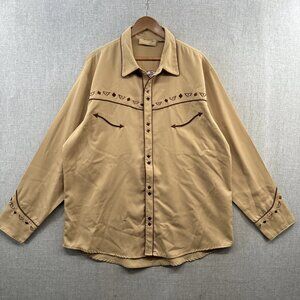 Scully Western Shirt XL Brown Embroidered Longhorn USA Snap Southwestern Rare